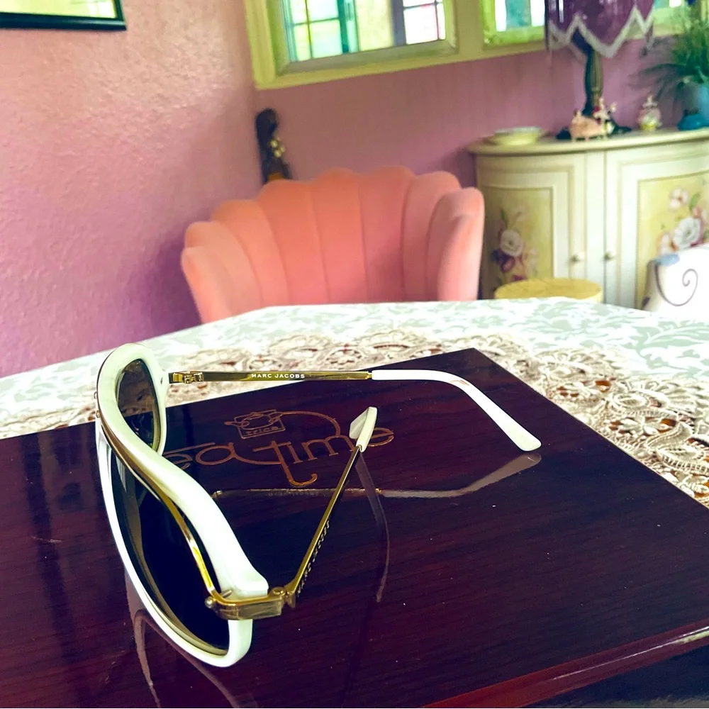 Marc Jacobs White and Gold Oversized Aviator Sunglasses